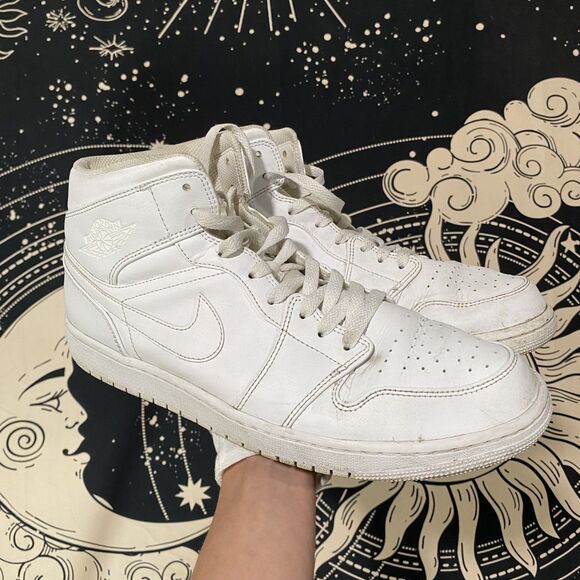 Nike Air Jordan 1 Mid High Top Mens Sneaker Size 13 White Streetwear Basketball main image 5